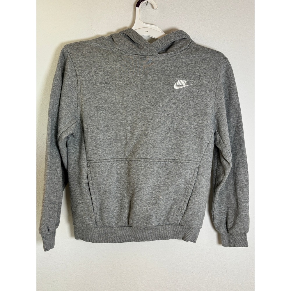 Nike Sportswear Club Fleece Hoodie Gray Pullover Boys Large Embroidered Logo